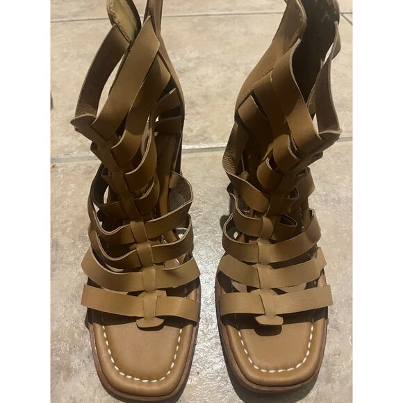 Sofft Shoes - Sofft‎ Womens Size 10 Gladiator Cage Strappy Sandals Brown Block Heel Zip